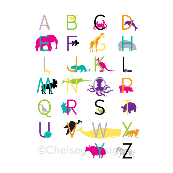 animal alphabet printable art chelsey design kids room wall art